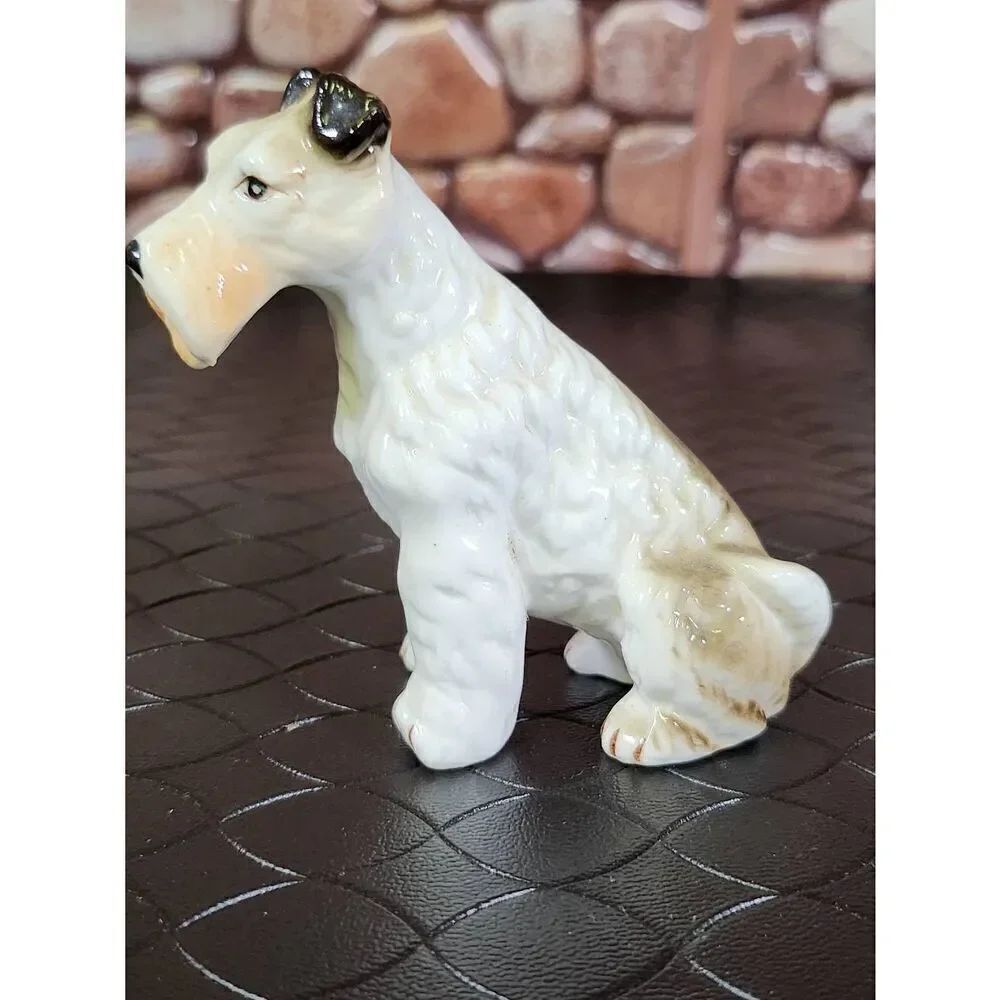 Vintage Porcelain Handpainted Wire-haired Fox Terrier Sitting Figurine